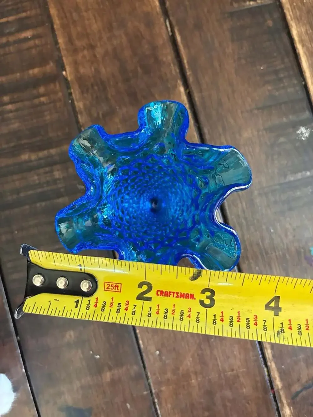 Vintage Fenton Colonial Blue Hobnail Ruffled Footed Vase 4